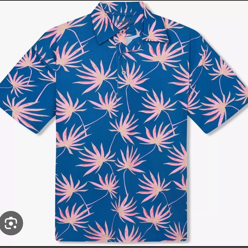 chubbies Navy Blue Polo with Pink Tropical Print